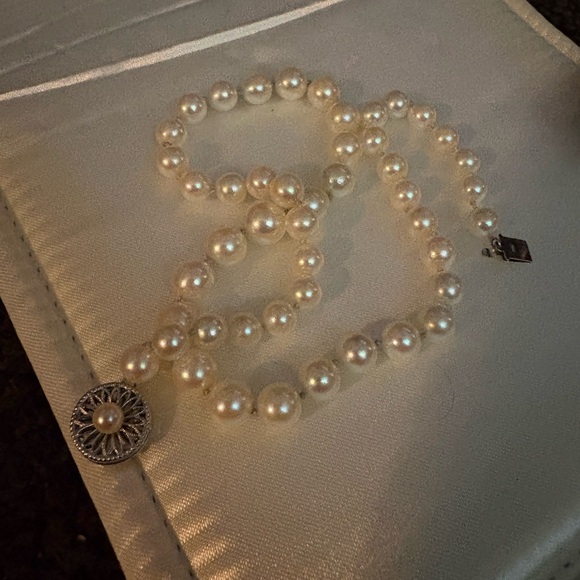 14k White gold akoya pearl Choker Large Clasp 7mm - Picture 3 of 9